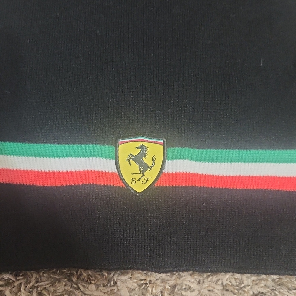 Scuderia Ferrari Scarf Mens 68"x 11" Black With Red Green White Stripe - Picture 3 of 6